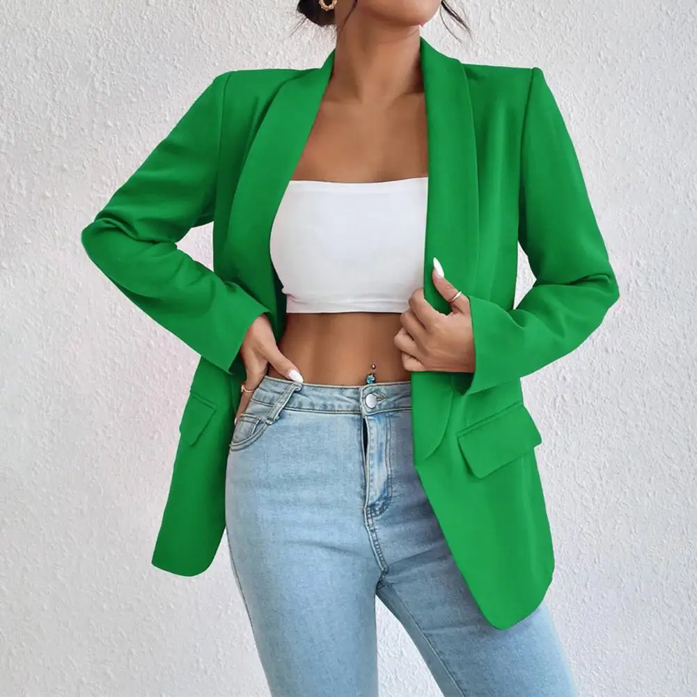 Loose Fit Suit Jacket Elegant Lapel Suit Jacket for Women Stylish Business Outwear with Open Front Design Solid Color