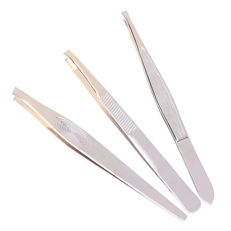 ملقط حواجب من الفولاذ المقاوم للصدأ ، مشبك إزالة شعر الوجه ، رأس مائل مسطح ، ملقط مكياج ، أدوات تجميل الرموش ، 1 النقدي