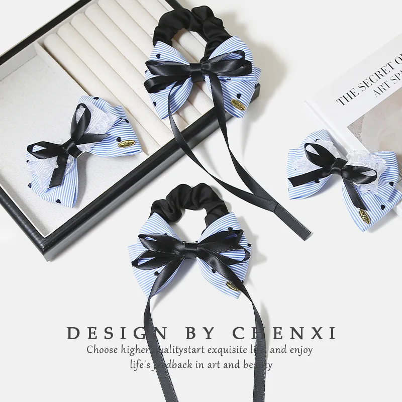 

【1 пара】Весенние заколки для волос с синими полосками и сердечками, в студенческом стиле, милые, для девочек, аксессуары для волос, украшения