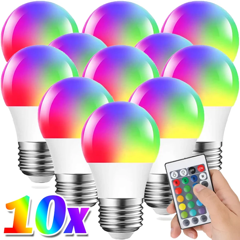 

16 цветов E27 RGB Лампа Светодиодные многоцветные лампы Бытовое освещение с регулируемой яркостью 24-клавишный пульт дистанционного управления Умная лампа Атмосферное освещение