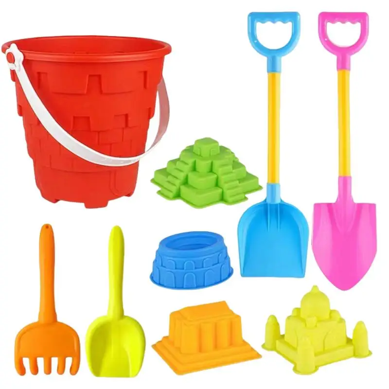 Outdoor Game For Kids 9PCS Sand Toys Set Beach Castle Bucket Shovel Rake Mold Digging Sand Kit Parent-Children Interactive