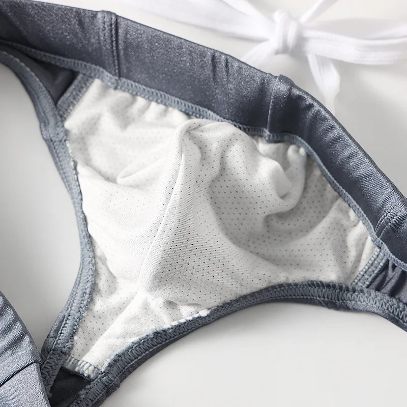 ثونغ السباحة للرجال منخفضة الارتفاع T الظهر g-سلسلة الحرير الجليد التجفيف السريع تنفس ملابس السباحة U محدب الحقيبة المايوه لباس سباحة