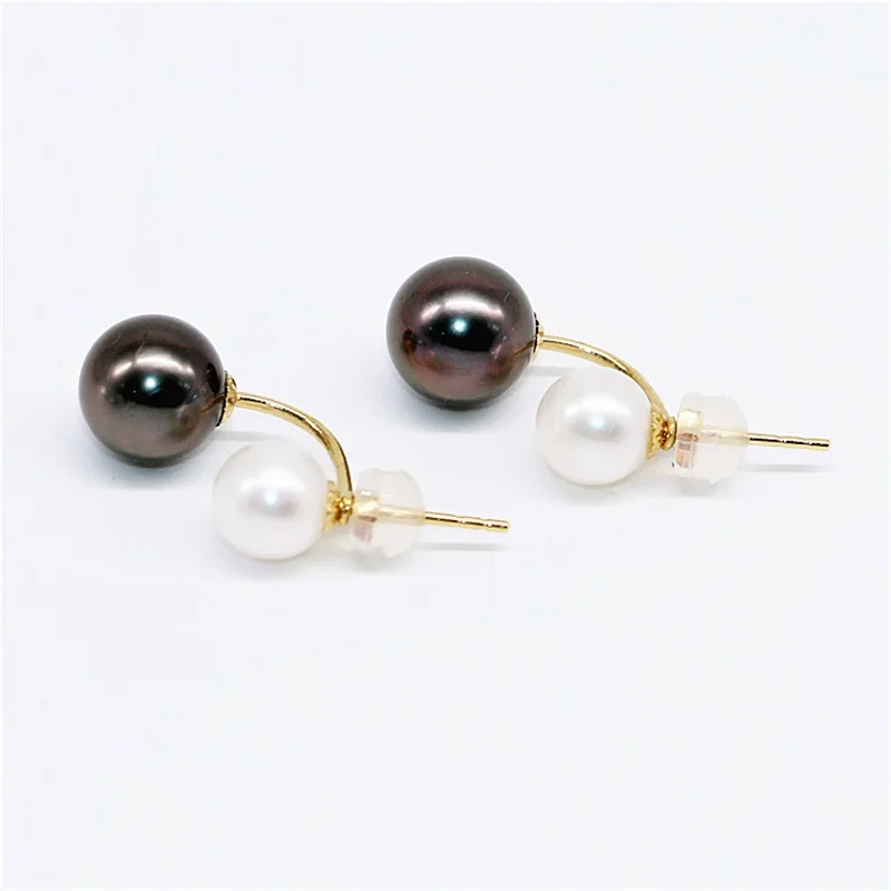 

NYMPH NEW Natural Tahitian Black Pearl 18k Gold Earrings Fine Jewlery Round Freshwater Pearl Wedding Party Gift For Women E622