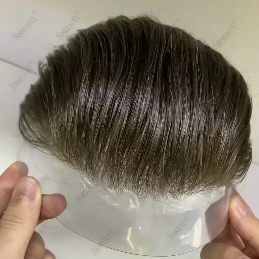 Natural Hairline0.04-0.05mm Super Thin Skin Mens Toupee Human Hair Prosthesis System For Men Protesis Capilar Hombre Pelo Humano