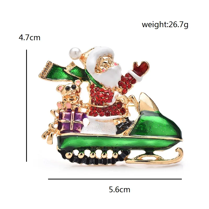 Wuli&baby Riding Sled Father Christmas Brooches Pins Lovely Enamel Taking Gifts Santa Claus New Year Figure Party Brooch Gifts