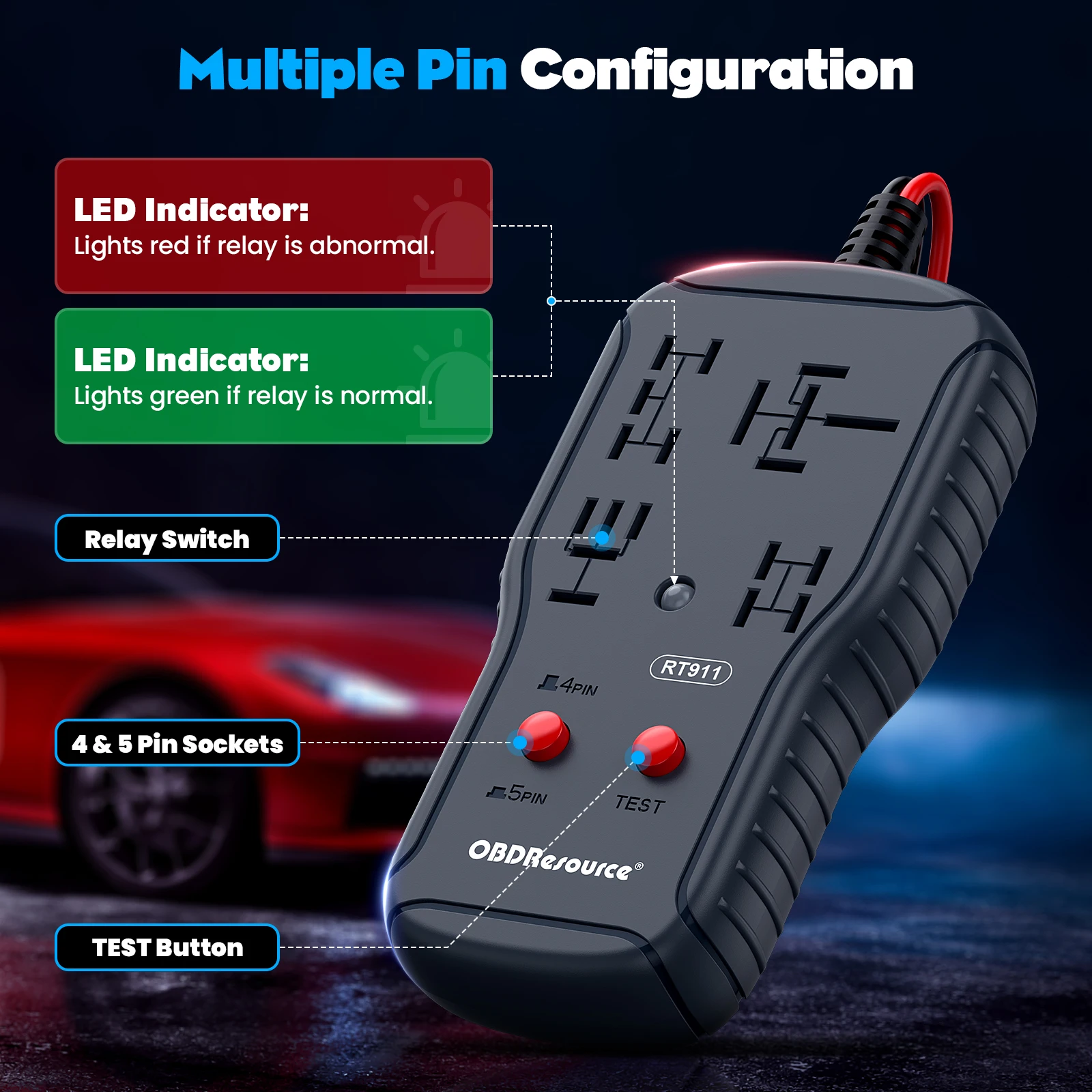 12V/24V Automotive Relay Tester 4PIN/5PIN Automotive Battery Automatic Checker Diagnostic Tool LED Indicator Light Universal