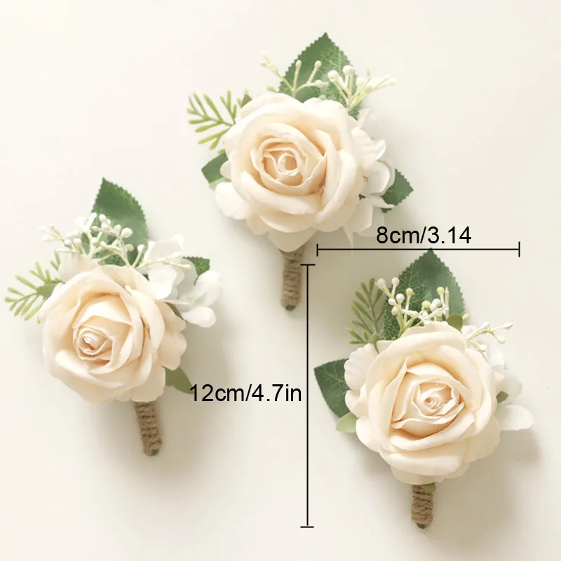 1PCS โรแมนติกแชมเปญประดิษฐ์กุหลาบ Corsages ที่สวยงามสําหรับงานแต่งงานงานแต่งงานชุดอุปกรณ์เสริม