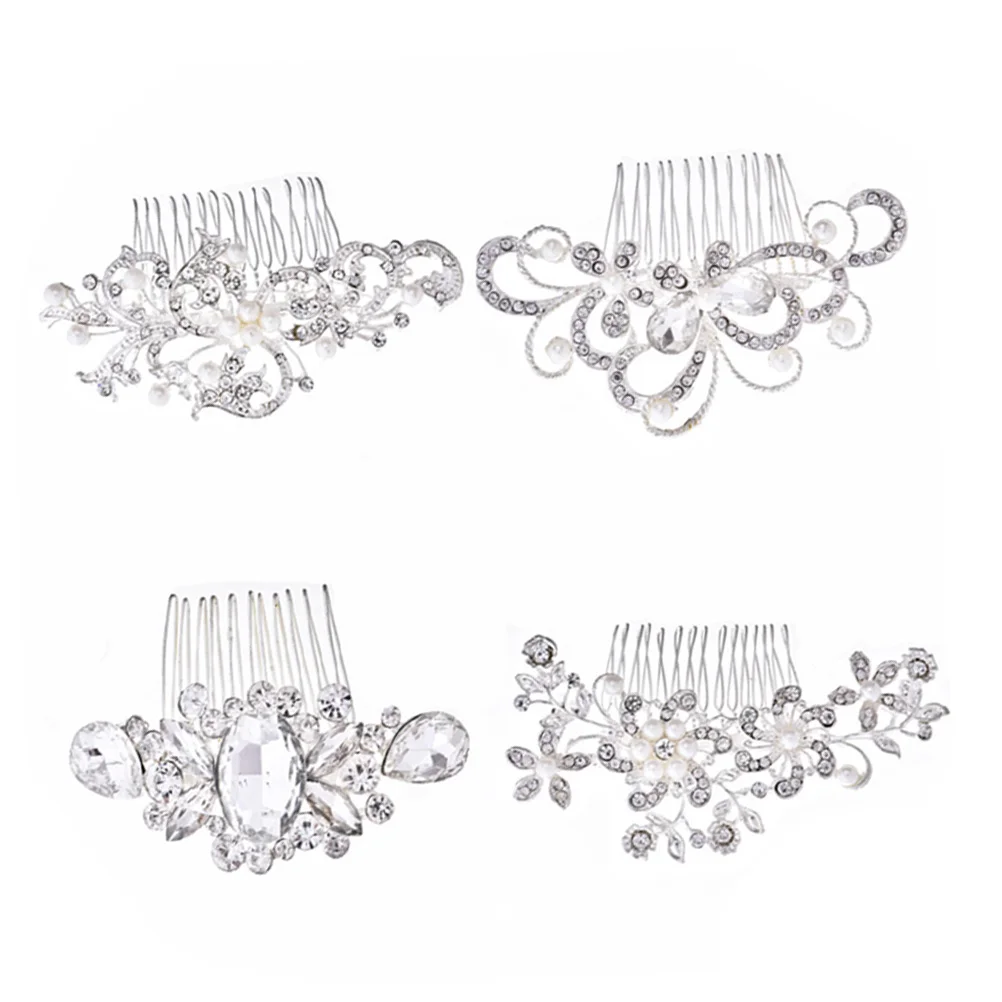 

4pcs Pearl Hair Comb Flower Rhinestone Inlay Headdress Alloy Insert Comb Bridal Hair Accessories Hair Decoration