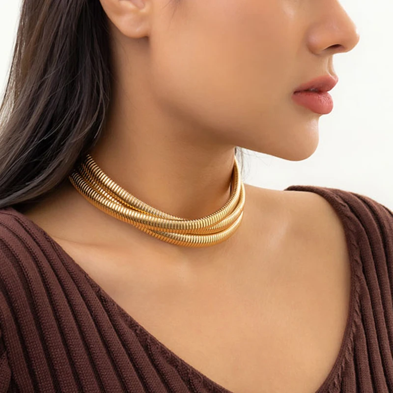 Exaggerated Snake Bone Torques Choker Necklace For Women Men Fashion Punk Metal Chain Collar Necklace Party Wedding Jewelry K-
