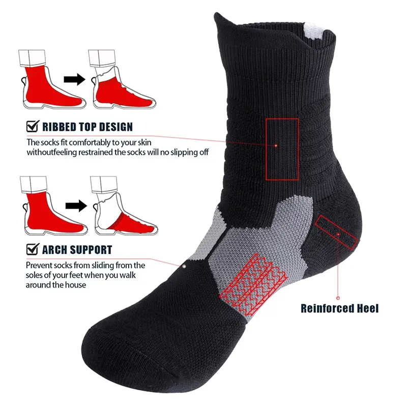 Mens Terry Basketball Socks Cushioned Running Cycling Athletic Sports Crew Socks For Males Size 41 44 EU