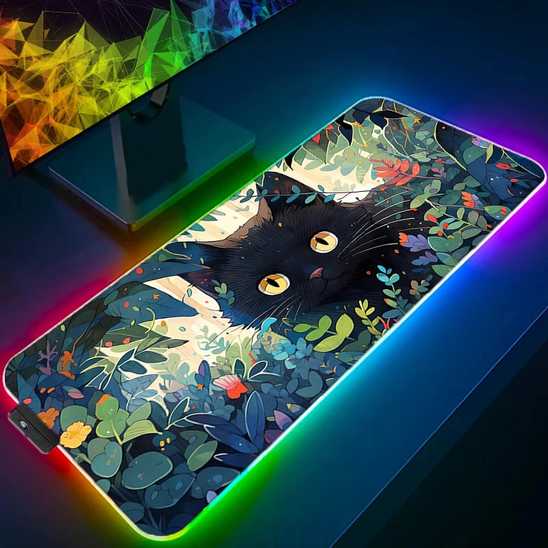 

RGB LED Mousepad Rubber Mouse Pad Gaming Flower Cat Accessories PC Gamer Cabinet Carpets Office Computer Desk Mat Keyboard Pads