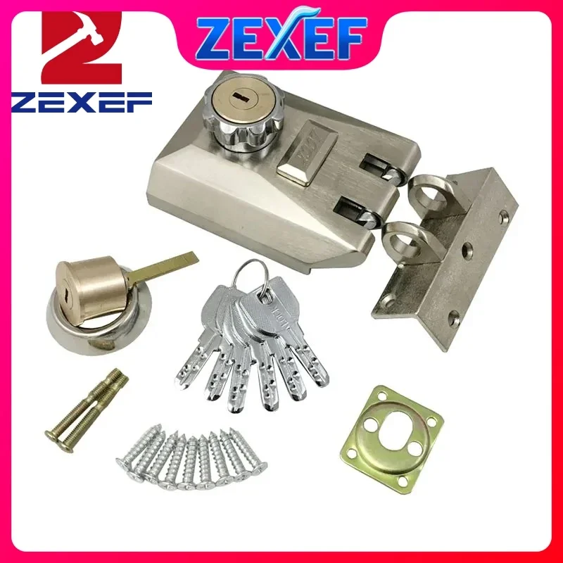 

ZEXEF Outdoor Sliding Door Steel Gate Lock Strength Wheel Hook Iron Door Lock Automatic Latch Exterior Double Open Sliding