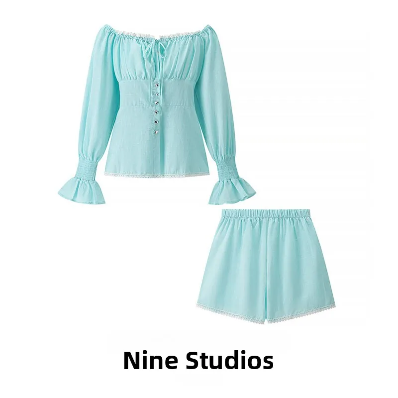 

Окс-брюки с высокой талией на одно плечо Long Sve Lantern Sve Повседневный комплект Женская модная осенняя одежда Оксфорты с высокой талией