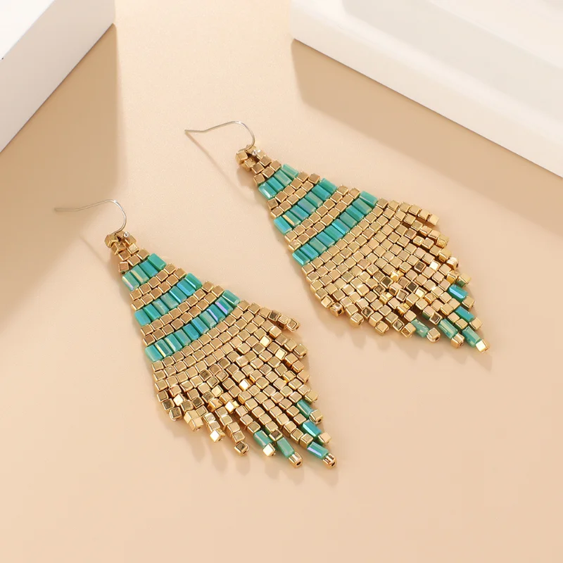 Cubic Bead Tassel Drop Earrings, Elegant And Fashionable Jewelry Accessories For Women