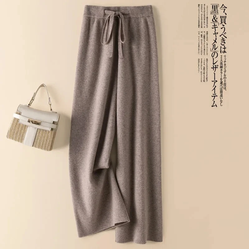 Thick Warm Knitted Casual Chic Basic Soft Elastic High Waist Women\'s Pants Korean Fashion Straight Ankle-Length Pants For Women