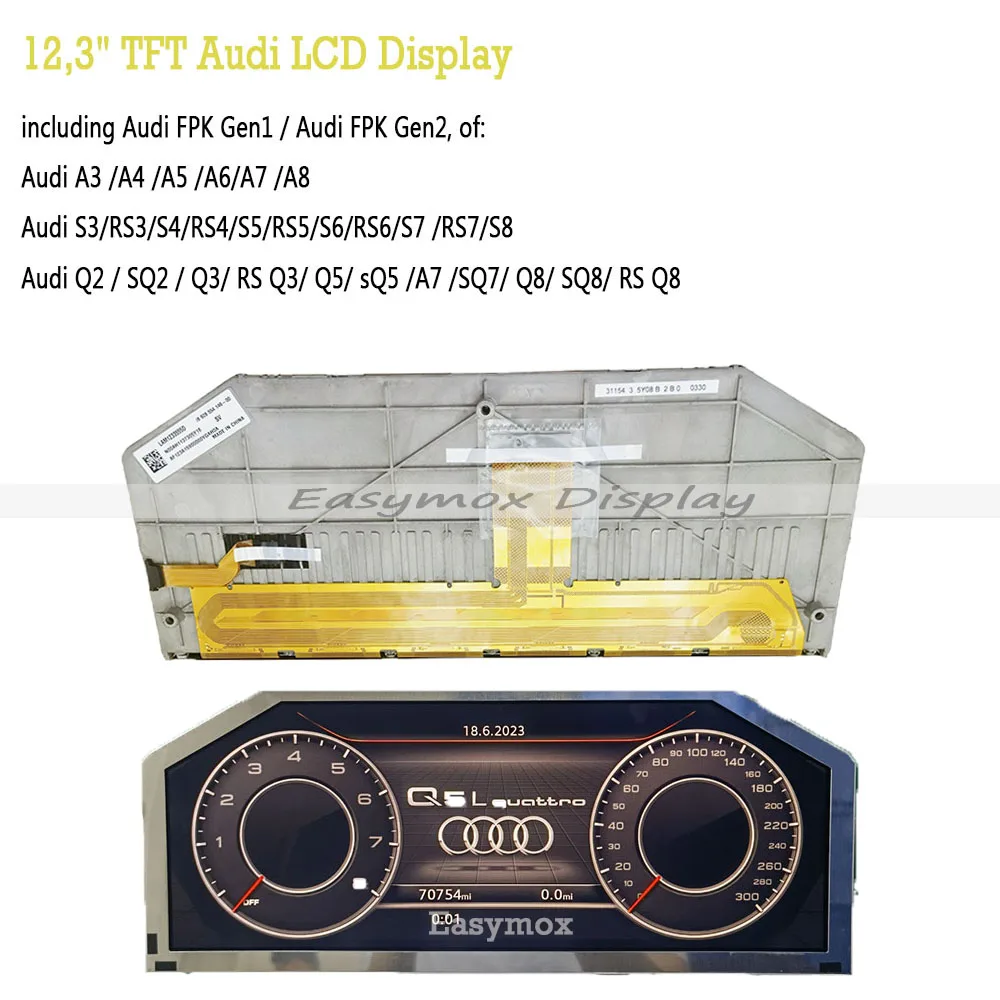 

LAM1233555D 12.3”Inch TFT LCD Display for Audi A3 A4 A5 A6 A7 A8 Q Seires Bosch Instrument Cluster Car Dashboard Screen