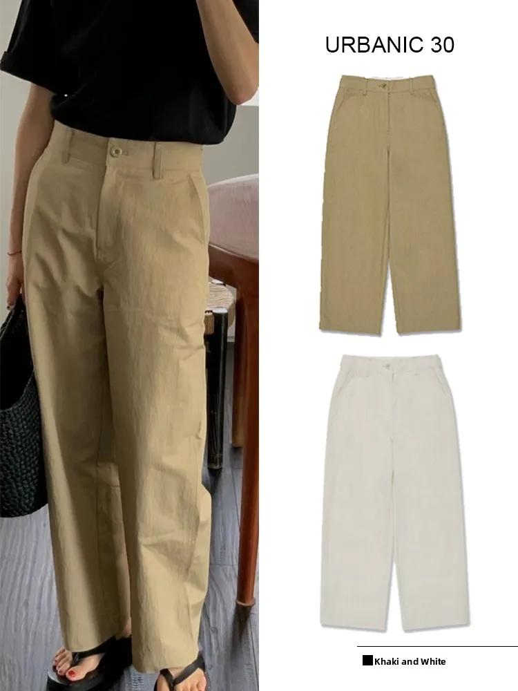 

Spring 2026 High Waist Straight Leg Casual Pants Women's Pure Color Thin Cotton Trousers Simple Match Korean Sle Long Pants