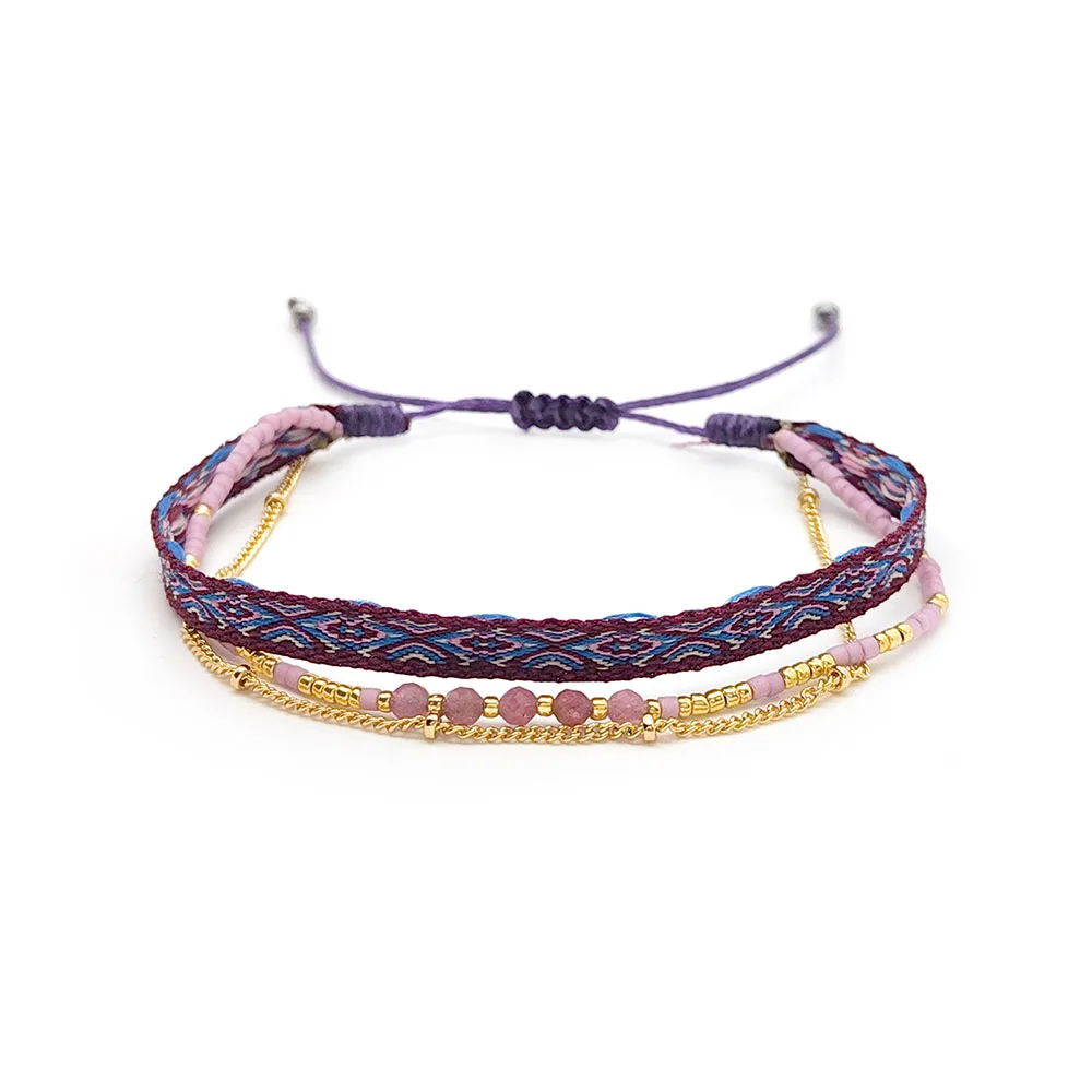 KKBEAD Damen Boho Mehrschichtiges Stoffarmband Geschenk Kolumbien Schmuck Stoff Pulseras Femme Freundschaftsschmuck – Detail 5