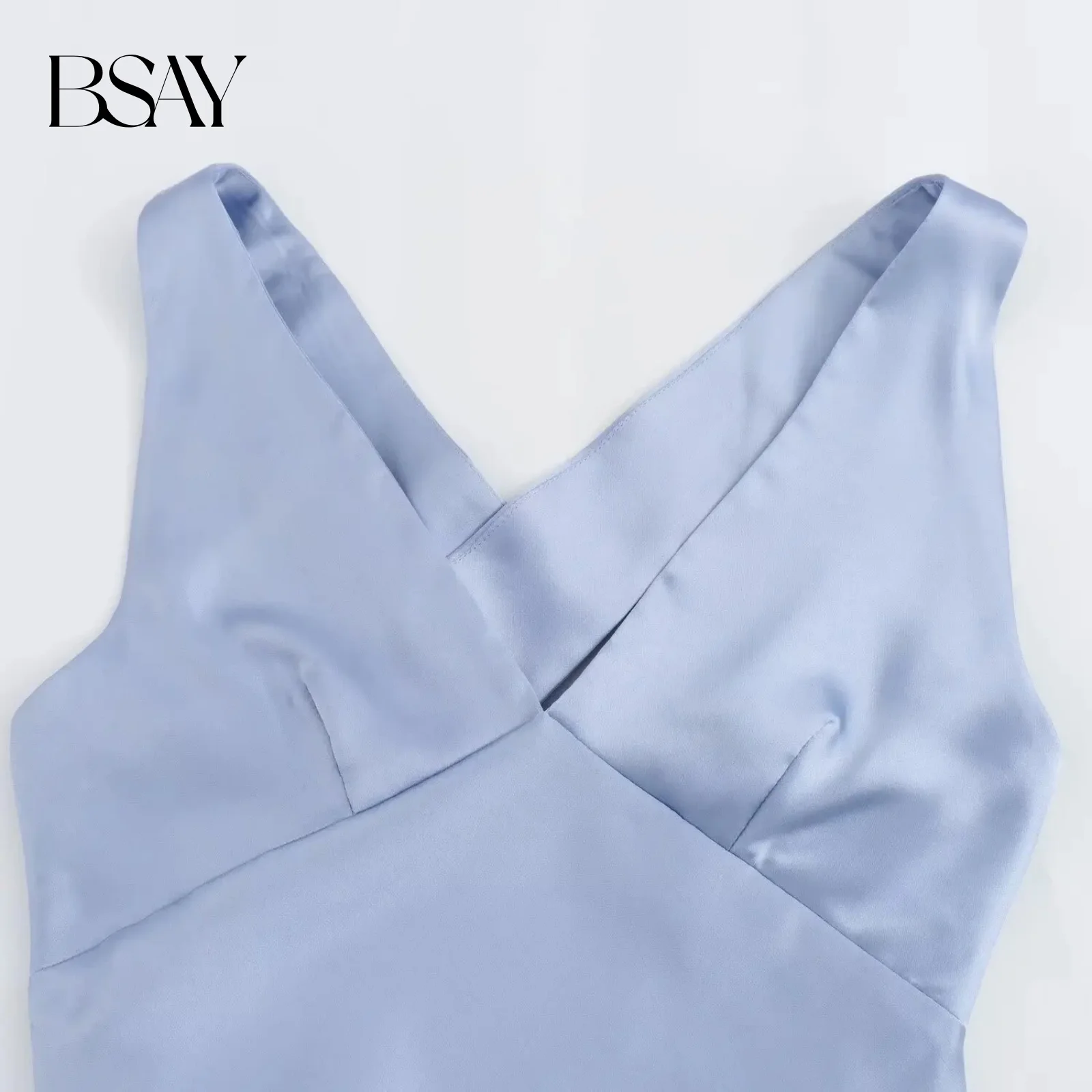 BSAY femmes mode été nouveau col en v côté Zip sans manches dos croisé Sexy gilet robe Chic femme soirée robes De Mujer