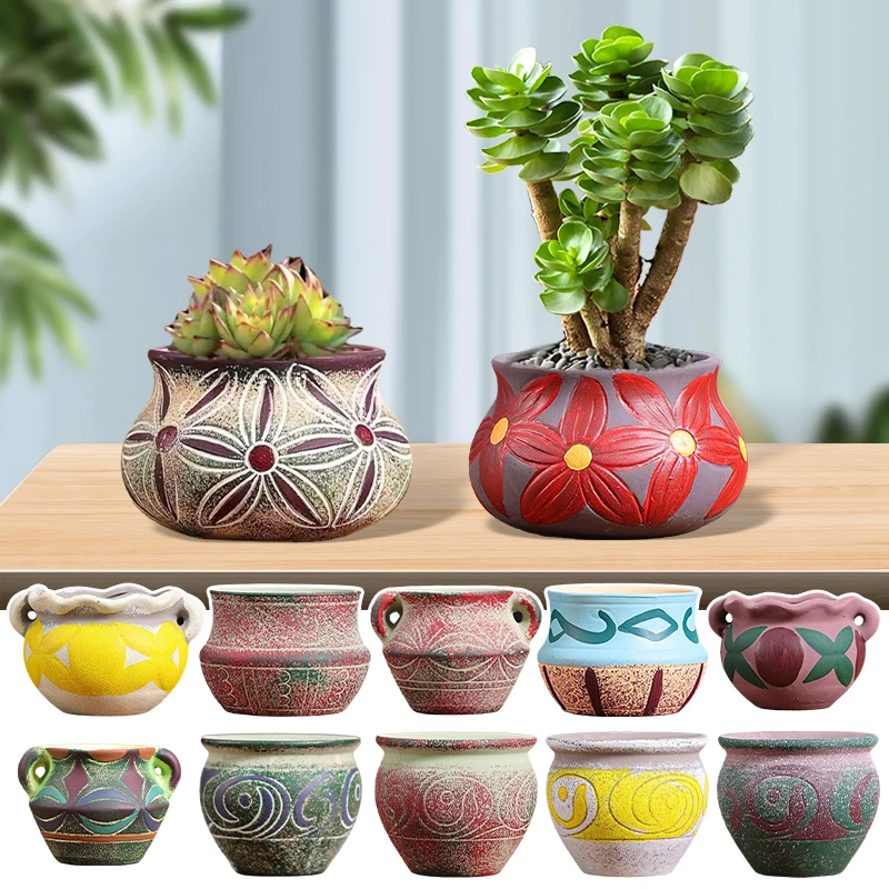 البحر الأبيض المتوسط نمط اناء للزهور الرجعية الأحمر الفخار أواني الزهور خمر المطبوعة الإبداعية السيراميك عصاري المزارعون داخلي في الهواء الطلق