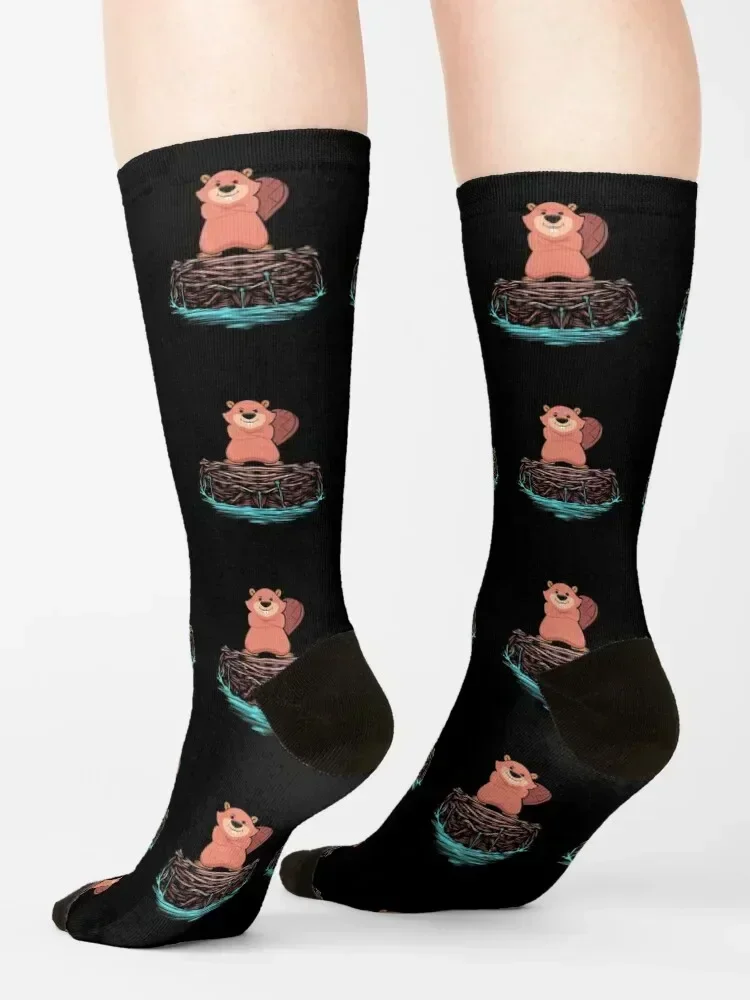 Cool Beaver On Dam Funny Animal Gift Rodent Socks Soccer colored christmas stocking new year Socks For Man Women's