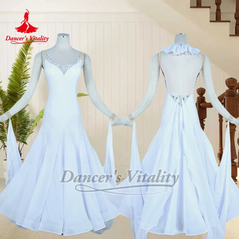 볼룸 댄스 민소매 백리스 공연 드레스 맞춤형 성인용 탱고 왈츠 폭스트롯 퀵스텝 슬링 의상 댄서의 활력