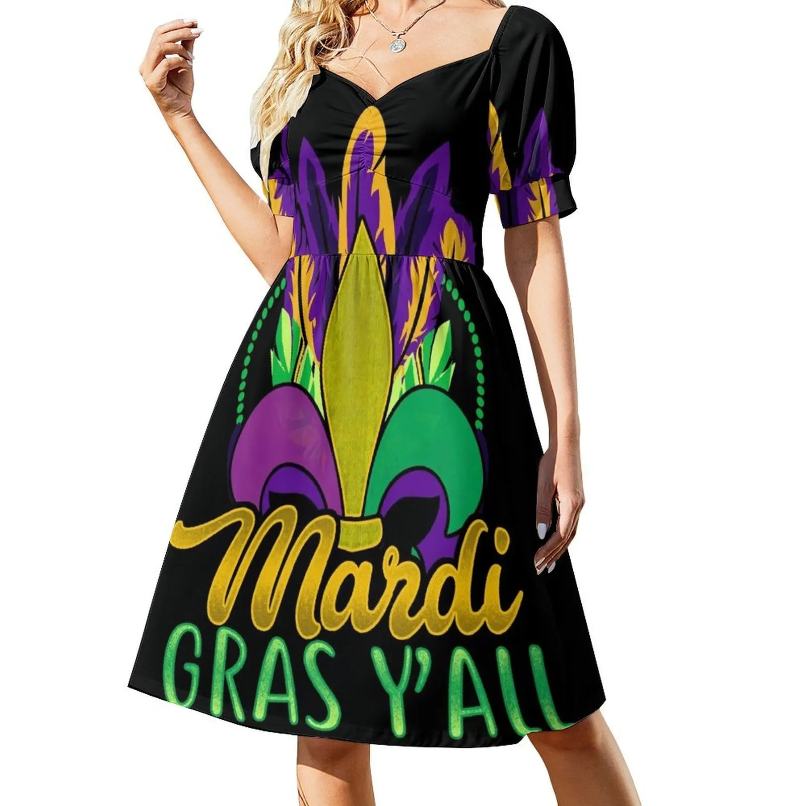 

Mardi Gras Y'All Short Sleeved Dress Woman's evening dress beach outfits for women Dress