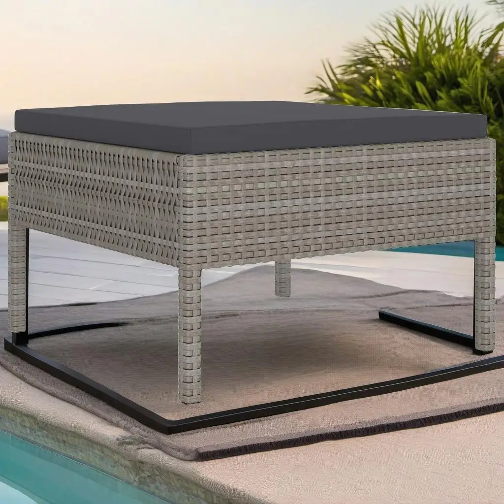 9-Piece Gray Poly Rattan Patio Lounge Set with Cushions - Outdoor Furniture Collection