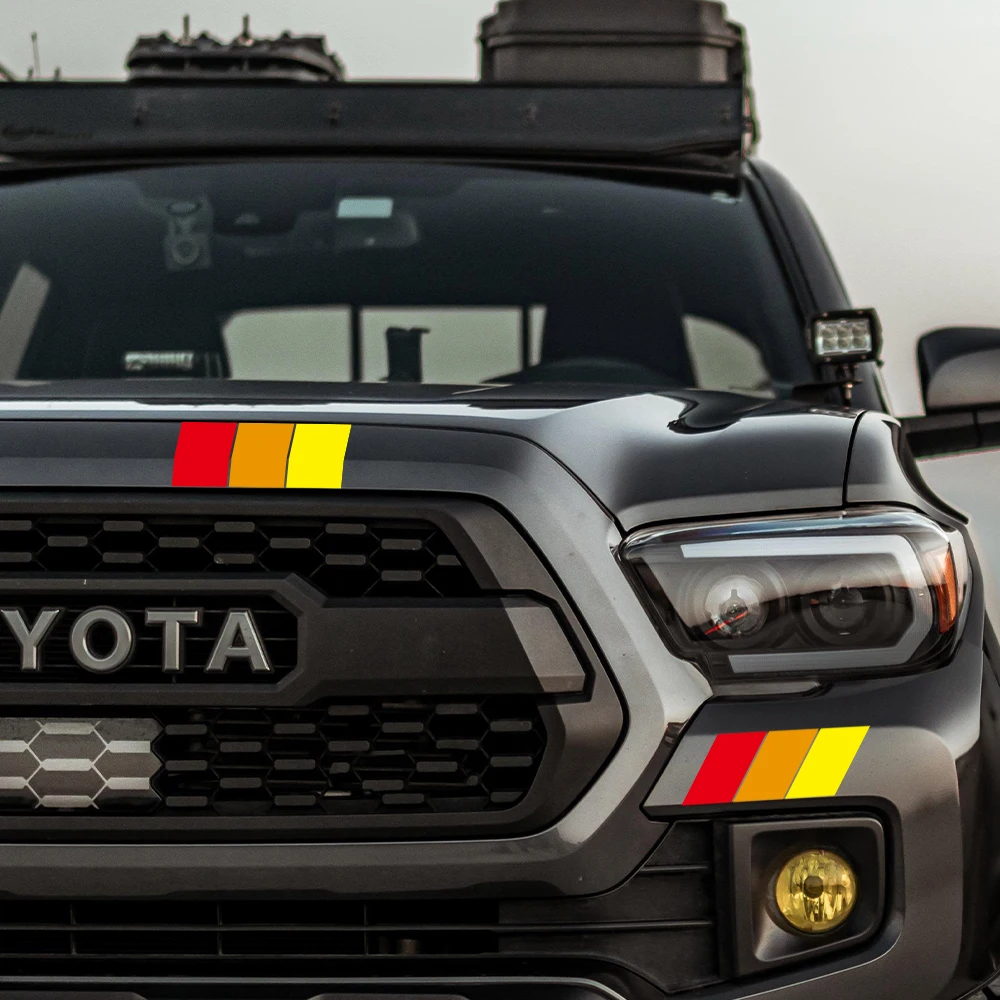 Calcomanía clásica Retro a rayas tricolor para Toyota Tacoma 4Runner Rav4, guardabarros de rejilla, capó, falda lateral, pegatina de parachoques