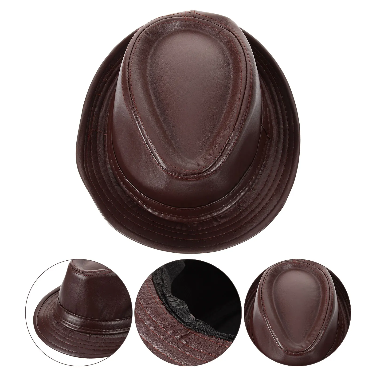 

Retro Elderly Warm PU Jazz Cap Vintage Caps For Men 58cm Pu Vintage Jazz Hat Hat Coffee Color Outdoor Hats