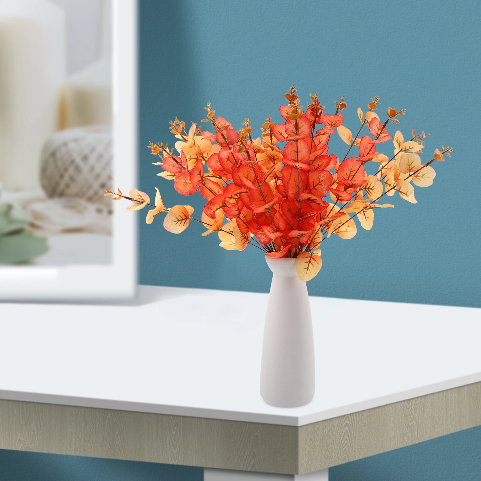 

6pcs Black Eucalyptus Branches Artificial Plants PVC Indoor Outdoor Decor Fall Color Fresh Leaves Wedding Party