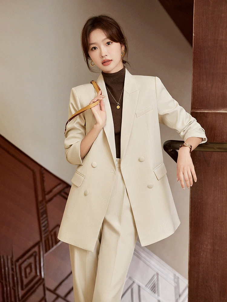 Ele Profional Damespakset Woon-werkkleding Lente Herfst Nieuwe Sle Casual Personali Double Breasted Jas