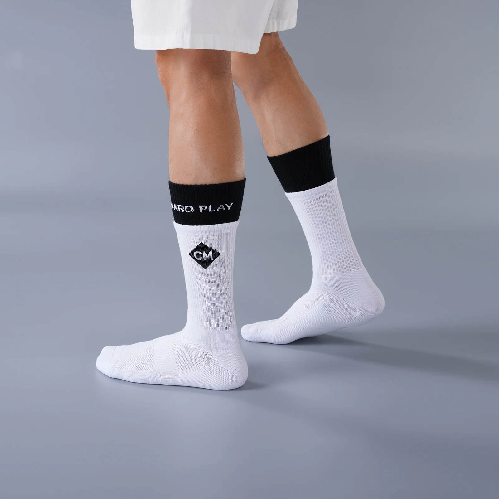 Men Black Cuff Cotton White Terry Socks Letter Print Athletic Sports Tube Socks 3A Antibacterial For Running Gym Streetwear