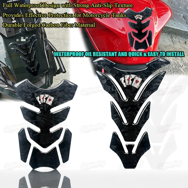 Poker Spades A Pattern Motorcycle Universal 3D Forged Carbon Fiber Fuel Gas Cap Cover Tank Protector Pad Sticker Decals