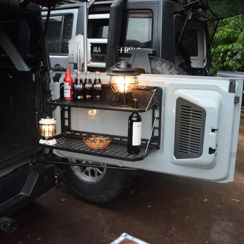 برونكو رف البضائع الخلفي الألومنيوم منصة تخزين قابلة للطي مولي متوافق مع الباب الخلفي المنظم لموديلات 2021 إلى 2024