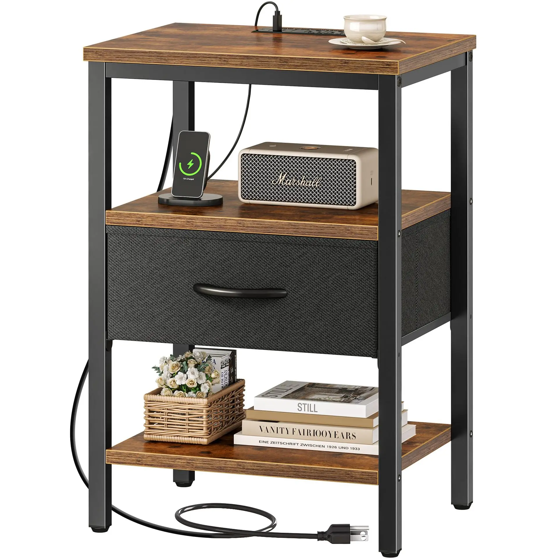 

Hooqu Three-Layer Bedroom Record Storage Cabinet CD Rack Bedside Table Drawers Record Book Storage Rack