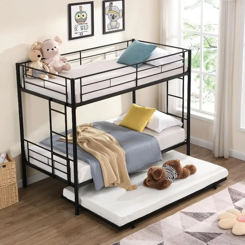 Bunk Bed Twin Over Twin Metal Bunk Bed with Trundle - Contemporary Space Saver for Kids and Teens,3 in 1 Triple Bunk Bed