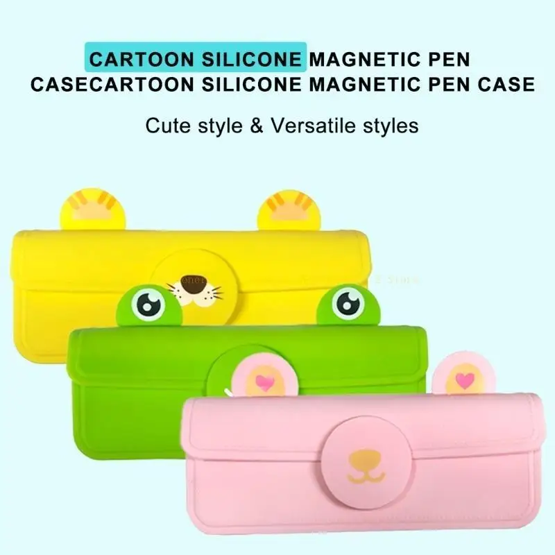 Cartoon Silicone Pen Case Pen Delder Button Button Fechamento água resistente à água Capacidade para crianças e