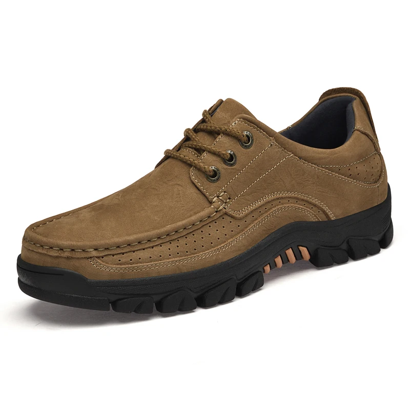 Men\'s Nubuck Leather Outdoor Casual Shoes Brown Oxfords Lace-Up Design with Anti-Skid Rubber Sole Large Sizes 48 49 50