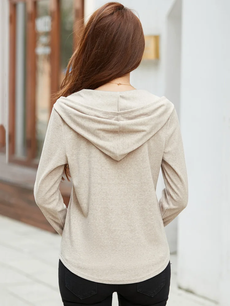 New Women Zipper Hooded Bottomming Shirt Autumn Winter Fashion Thick Long Sleeve Loose Hoodies Simplicity Casual Pullover Tops