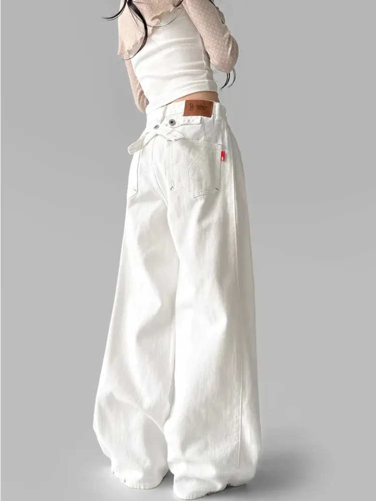 ريترو صيف جديد شيك فضفاض عالية الخصر مستقيم الساق الدينيم الجينز المرأة الخريف الربط مشرق خط تصميم عادية مريحة #3