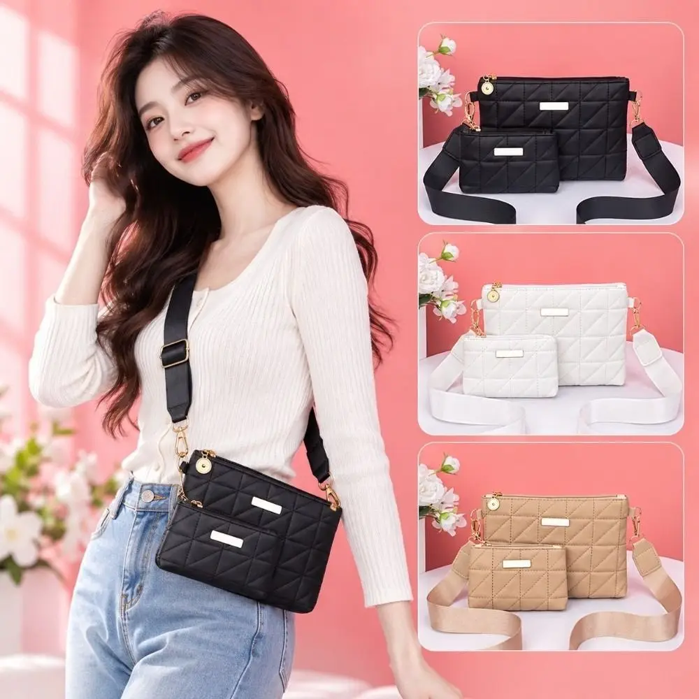 2Pcs Compact PU Leather Phone Bag Wallet Quilted Design Solid Color Crossbody Bag Multi-functional Mini Clutch Bag Casual Wear