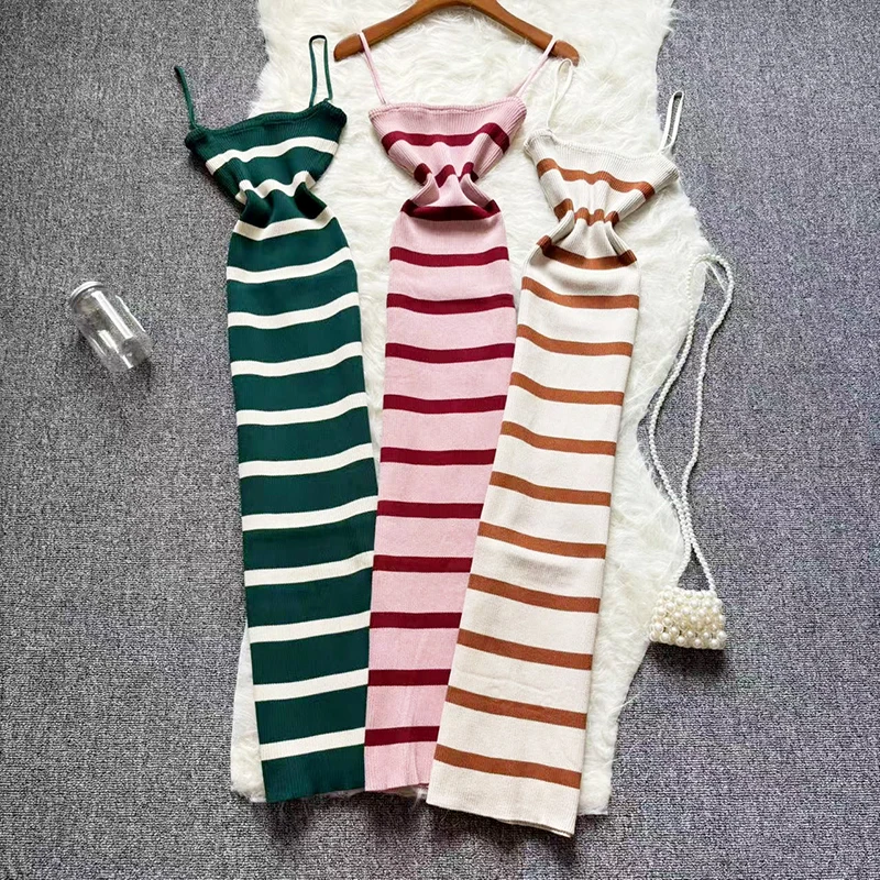 

New Chic Fashion Sexy Wrap Hips Strip Knitted Summer Dress Women Slim Elastic Bodycon Maxi Long Dress Streetwear Outfits Vestido