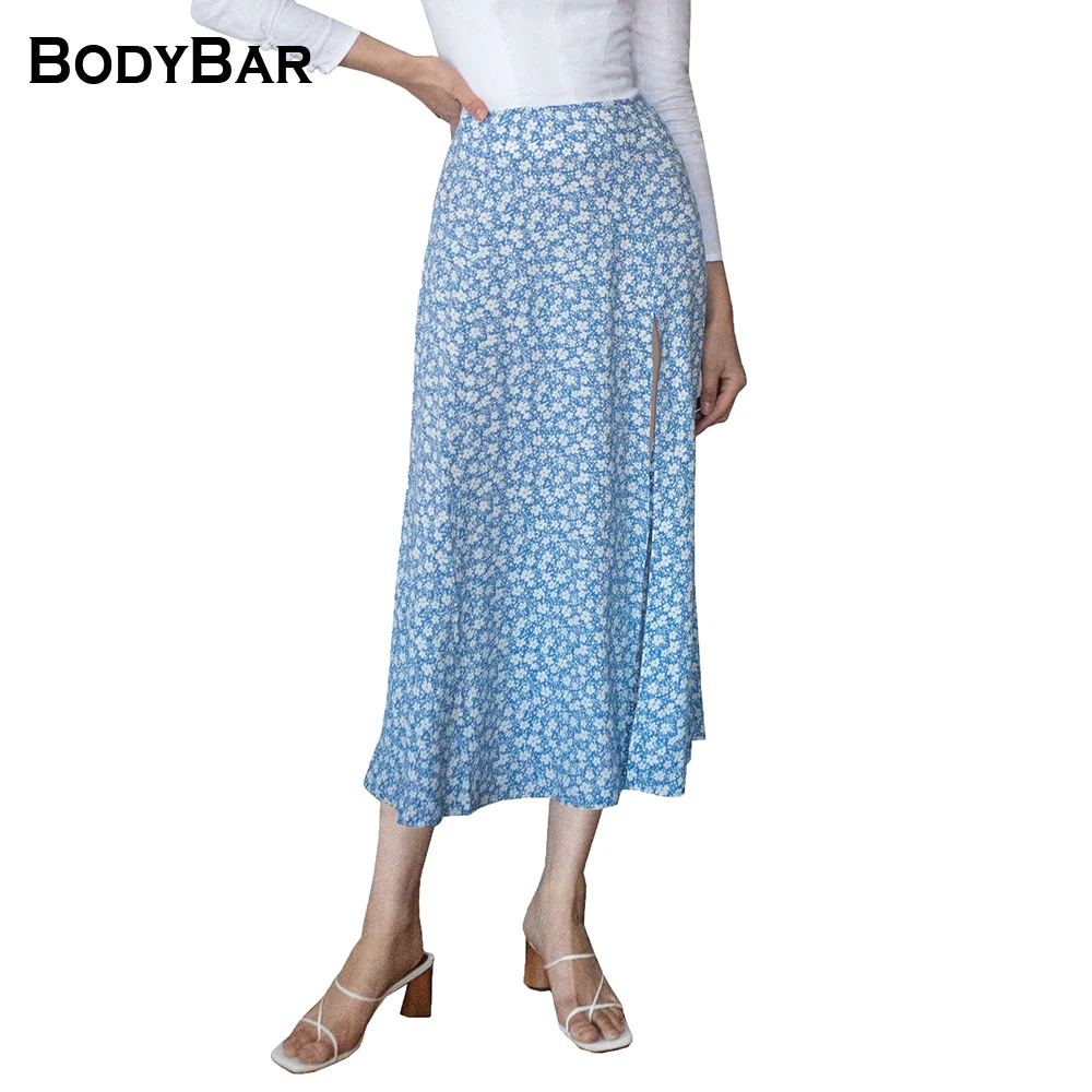 

Vintage Floral Print Skirts High Waist Casual Long Skirt For Woman Sexy Beach Midi Clothing Summer Slit Party A Line Dress Mujer