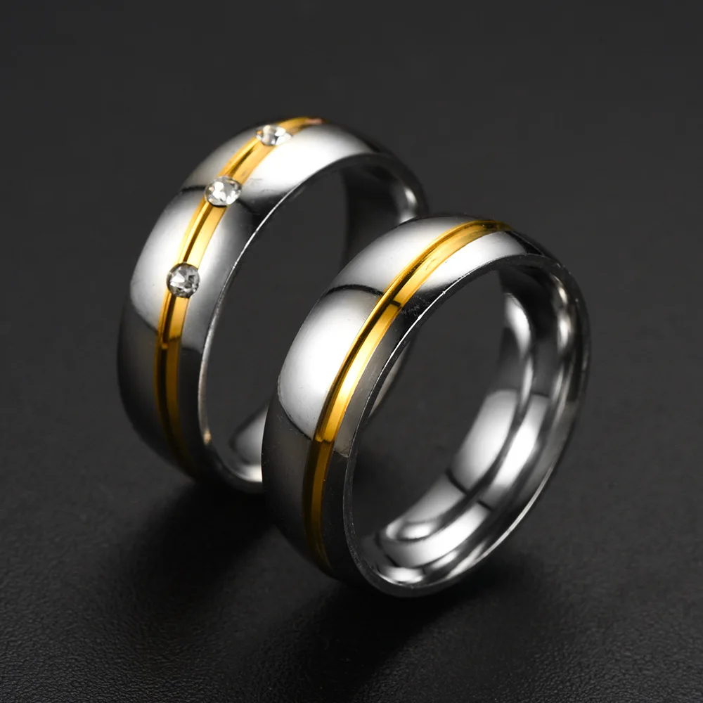 Trendy Stainless Steel Couple Rings For Men Women Inlay Rhinestones Zirconia Rings Wedding Party Jewelry Valentines Day Gifts