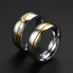 Trendy Stainless Steel Couple Rings For Men Women Inlay Rhinestones Zirconia Rings Wedding Party Jewelry Valentines Day Gifts