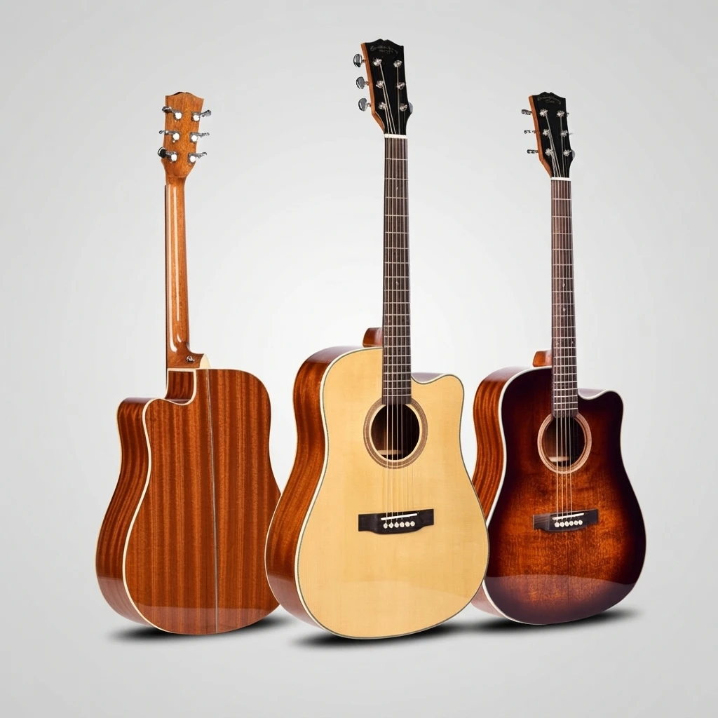 D-Shape Cutaway Folk Acoustic Guitar,Solid Spruce Top,Rosewood Fretboard,Gloss Finish,3 Colors For New Music Players