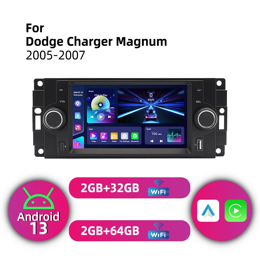 1Din Android Radio Car Multimedia for Dodge Charger Magnum 2005-2007 6.2