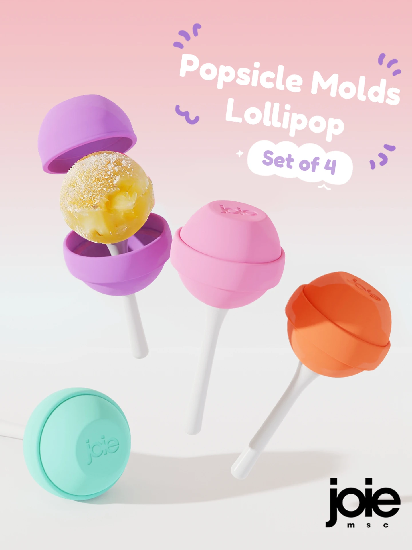 Joie Silicone Popsicle Mold 4pcs Reusable Lollipop Popsicle Molds for Kids Food Grade DIY Easy Release Ice Pop Make BPA Free