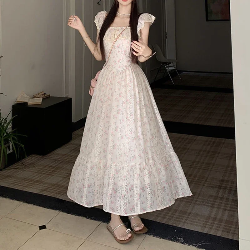 French Style Fashion Women Hot Girl Vintage Dress Tighten The Waist 2024 Spring Summer New Fashion Dress Princess Elegant Dress